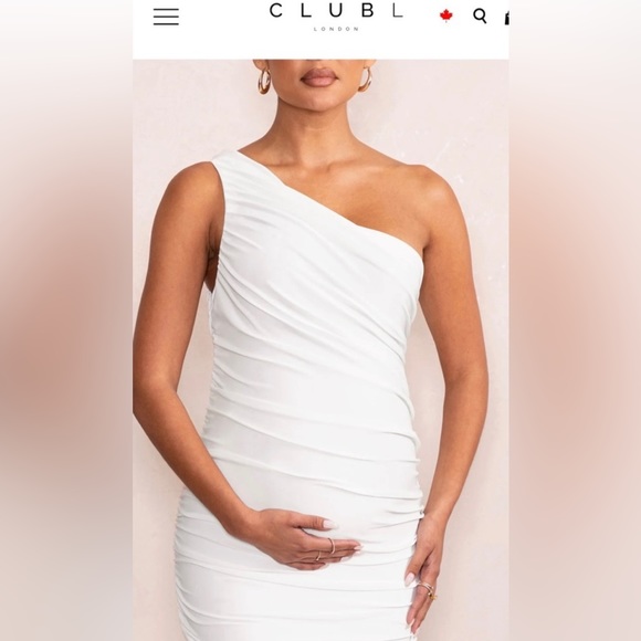 NWT Club L London White Maternity Ruched One Shoulder Midi Dress - Picture 3 of 4